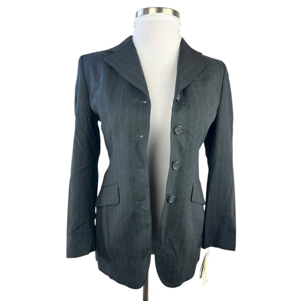 NWT Lauren Ralph Lauren Worsted Wool Blazer USA Made Gray Striped Women's Size 6 - Picture 4 of 15